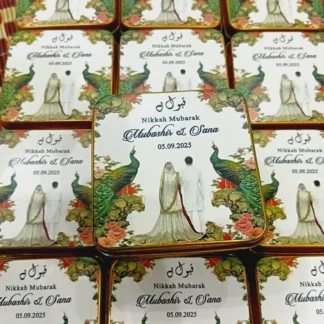 Qubool ha Peacock Wedding Favor Square Tin Boxes UK