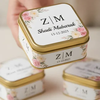 Modern Wedding Nikkah Mubarak Favor Square Tin Boxes UK